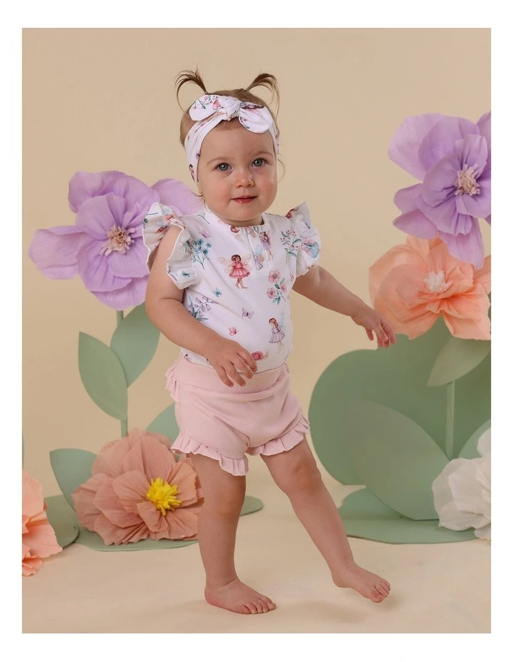 Fairy Garden Short Sleeve Organic Bodysuit With Frill in White image 4