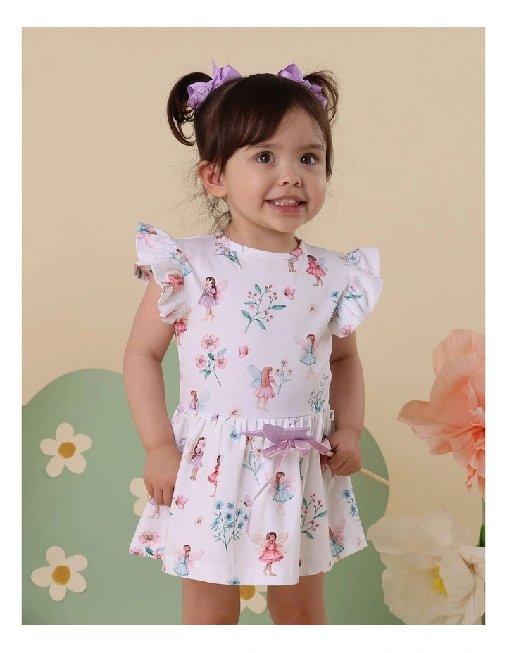 Fairy Garden Short Sleeve Organic Dress in White image 3