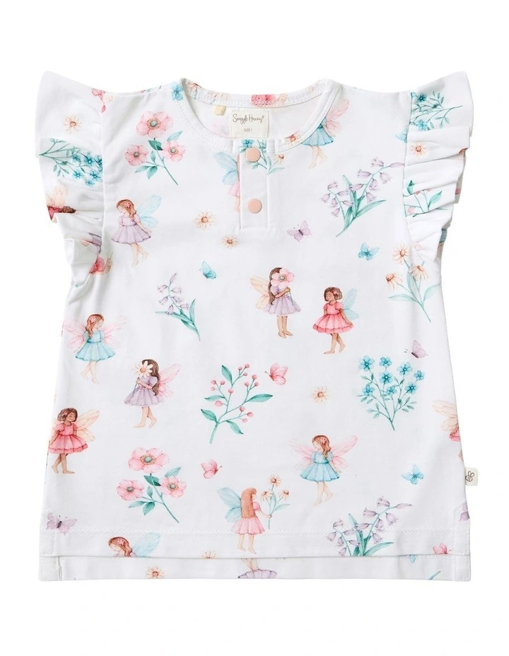Fairy Garden Organic Short Sleeve Top with Frill in White image 1