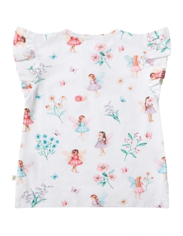 Fairy Garden Organic Short Sleeve Top with Frill in White image 2