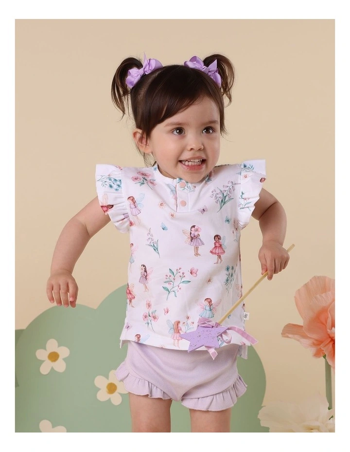Fairy Garden Organic Short Sleeve Top with Frill in White image 3