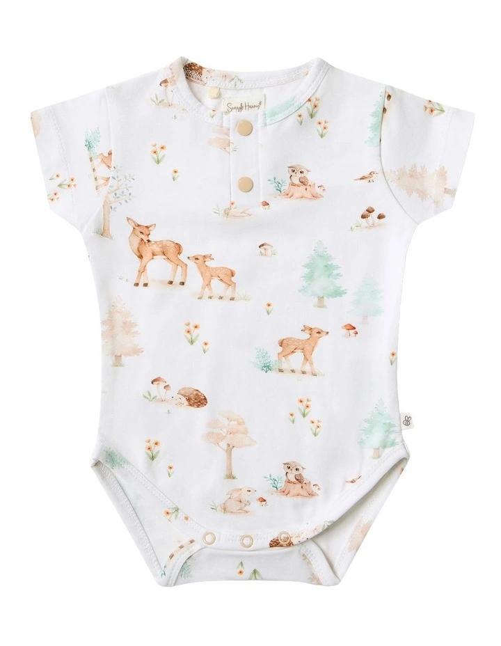 Woodland Tales Short Sleeve Organic Bodysuit in White image 1