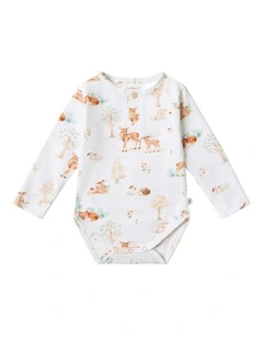 Woodland Tales Long Sleeve Organic Bodysuit in White