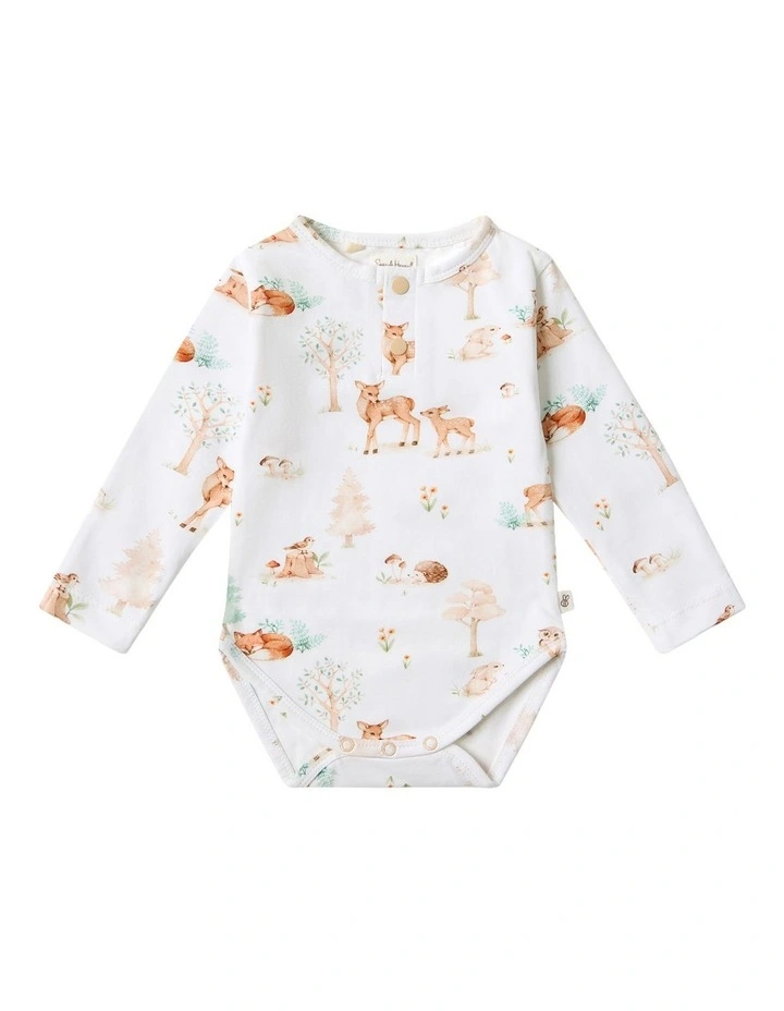 Woodland Tales Long Sleeve Organic Bodysuit in White image 1