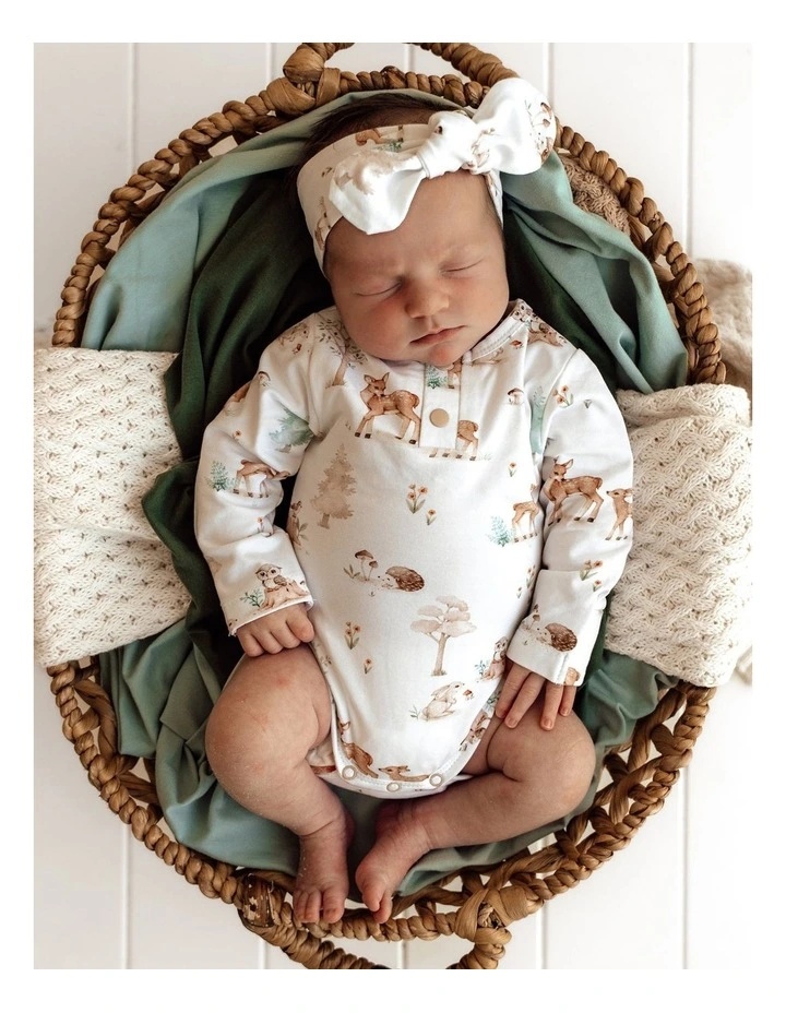 Woodland Tales Long Sleeve Organic Bodysuit in White image 5