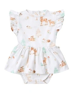 Woodland Tales Short Sleeve Organic Dress in White