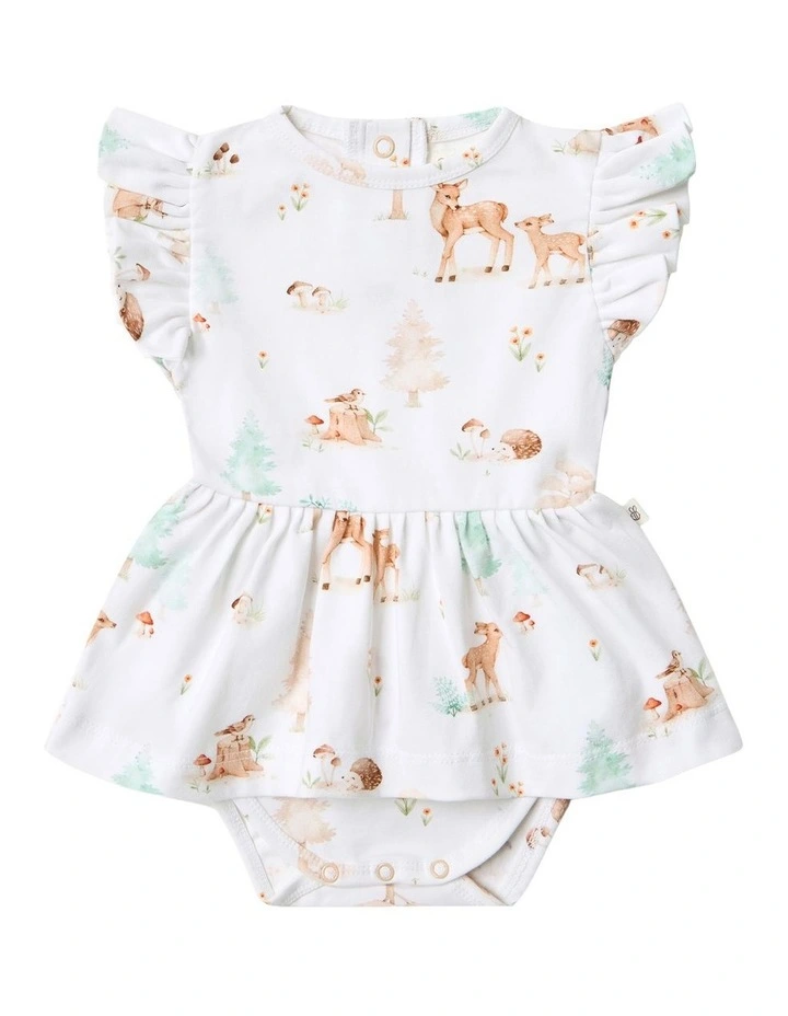 Woodland Tales Short Sleeve Organic Dress in White image 1