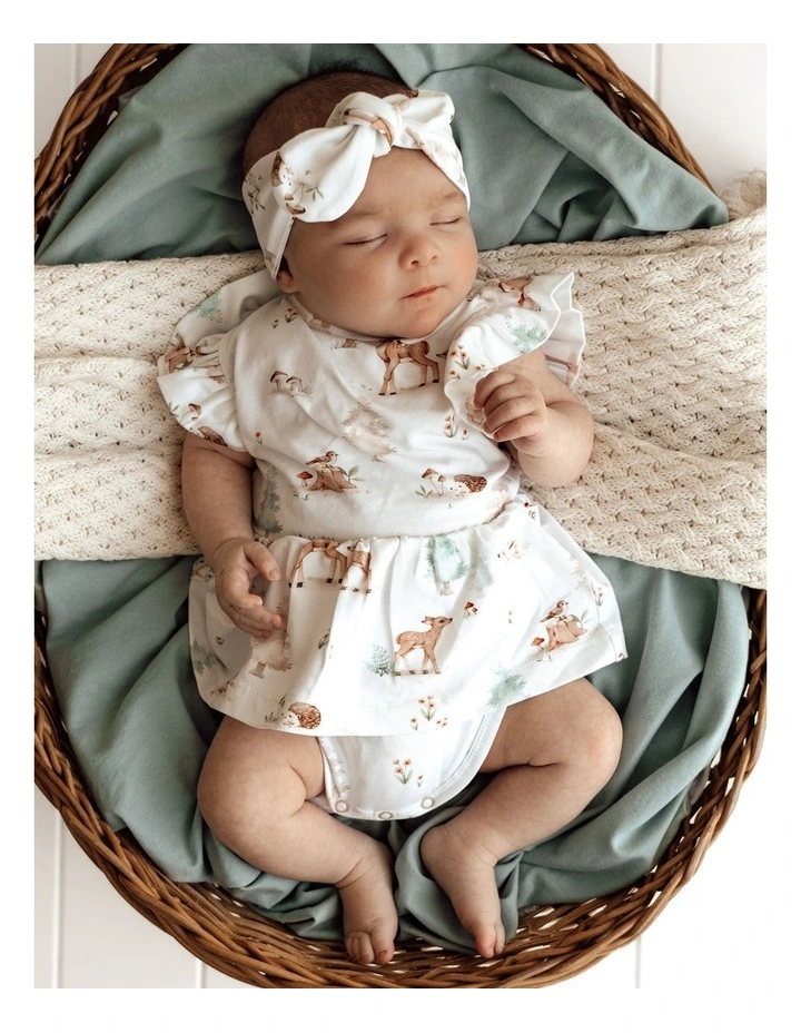 Woodland Tales Short Sleeve Organic Dress in White image 4