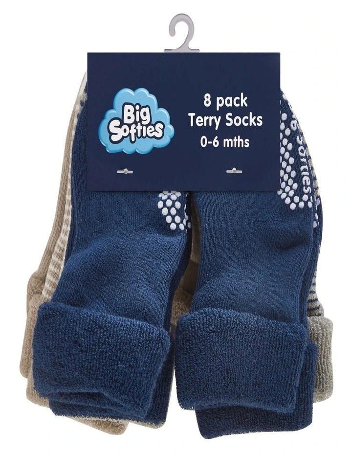 Anti-Slip Terry Socks 8 Pack in Blue image 1