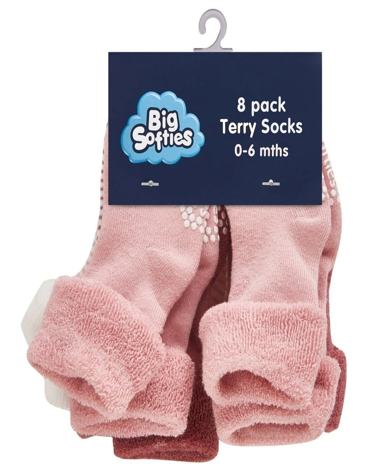 Anti-Slip Terry Socks in 8-Pack in Pink image 1