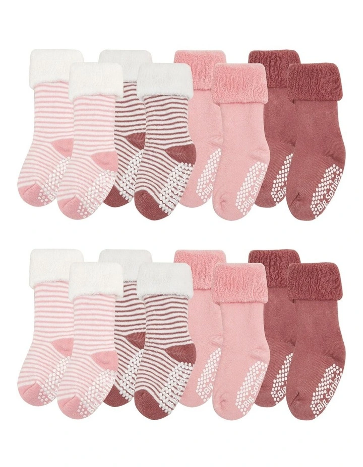 Anti-Slip Terry Socks in 8-Pack in Pink image 3