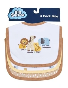 Applique And Printed Bibs 3 Pack in Safari