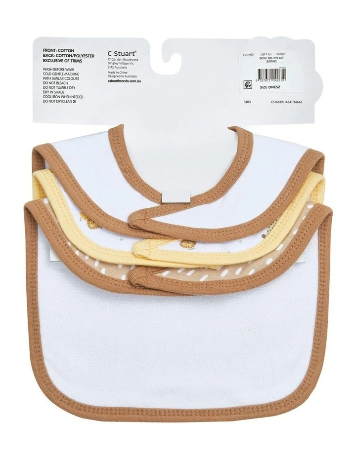 Applique And Printed Bibs 3 Pack in Safari image 5