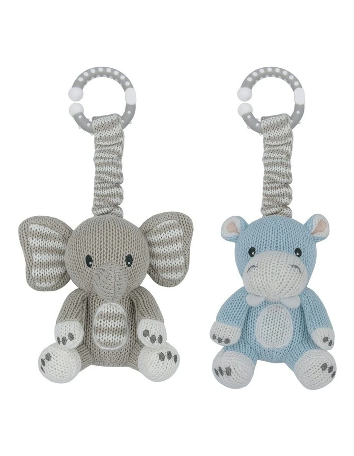 Elephant and Hippo Stroller Toys 2 Pack in Multi image 1