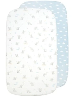 2 Pack Organic Bedside Sleeper Fitted Sheet Elephant Playtime