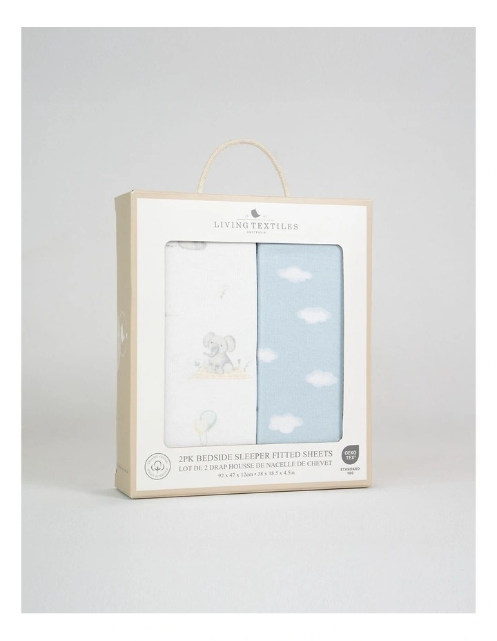 2 Pack Organic Bedside Sleeper Fitted Sheet Elephant Playtime image 6