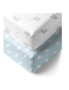 2 Pack Organic Cot Fitted Sheet Elephant Playtime