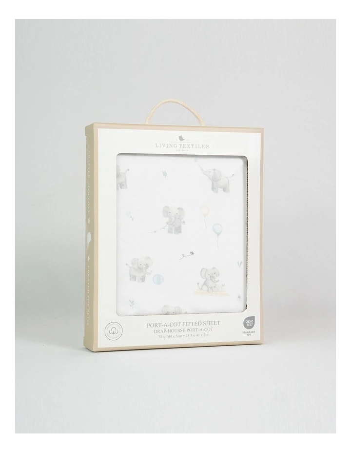 Organic Port-a-Cot Fitted Sheet Elephant Playtime image 4
