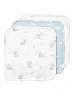 3 Pack Organic Wash Cloths Elephant Playtime