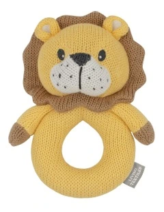 Knitted Leo the Lion Ring Rattle Toy