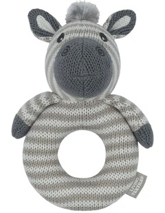 Knitted Zac The Zebra Ring Rattle Toy