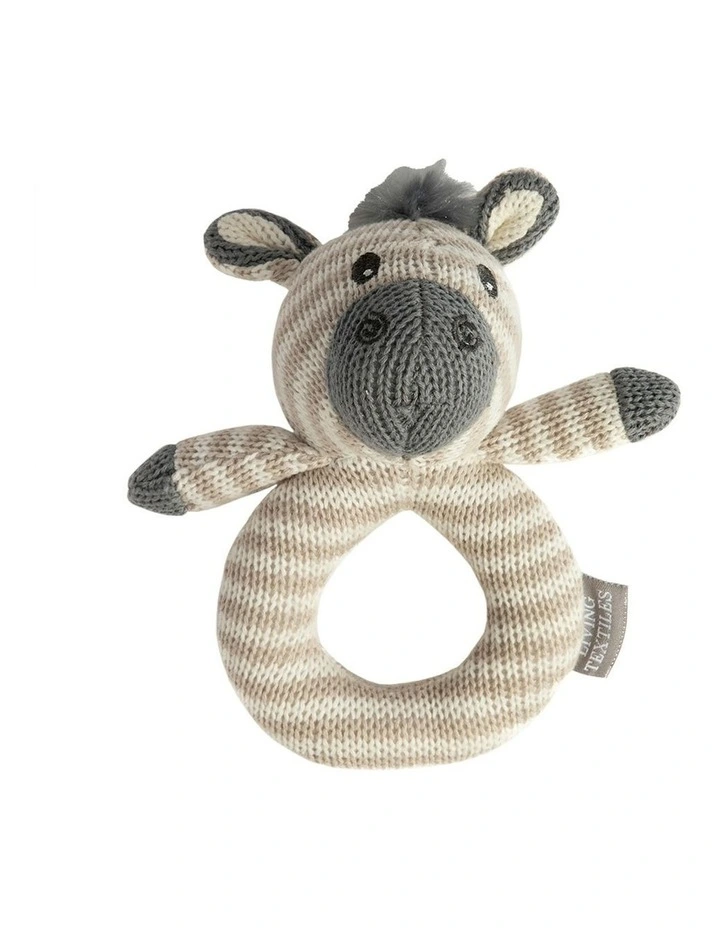 Knitted Zac The Zebra Ring Rattle Toy image 2