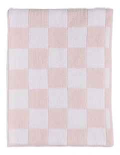 Chenille Blanket in Checkered Pink