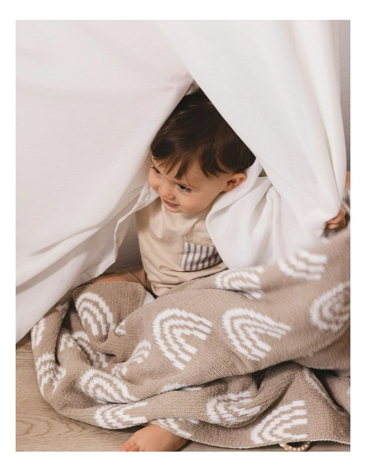 Chenille Blanket Rainbow in Taupe image 3