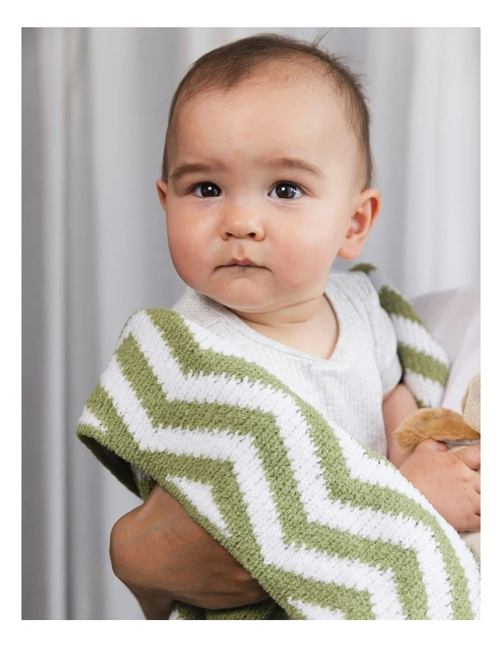 Chenille Blanket in Chevron Sage image 2