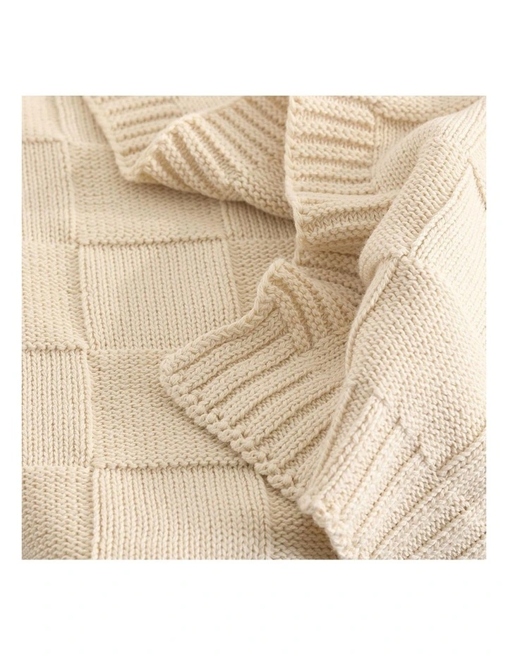 Pram Knitted Checkered Blanket in Sand image 3