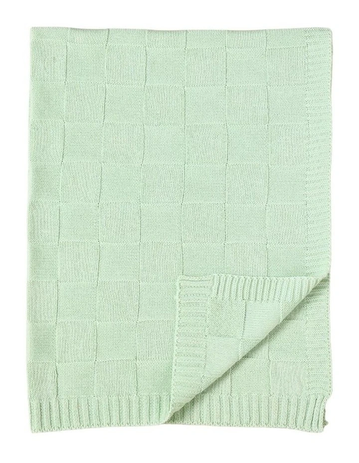 Pram Knitted Checkered Blanket in Seafoam image 2