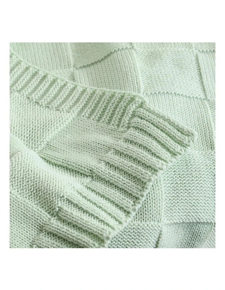 Pram Knitted Checkered Blanket in Seafoam image 3