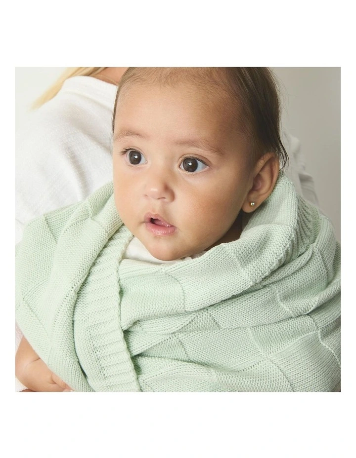 Pram Knitted Checkered Blanket in Seafoam image 4