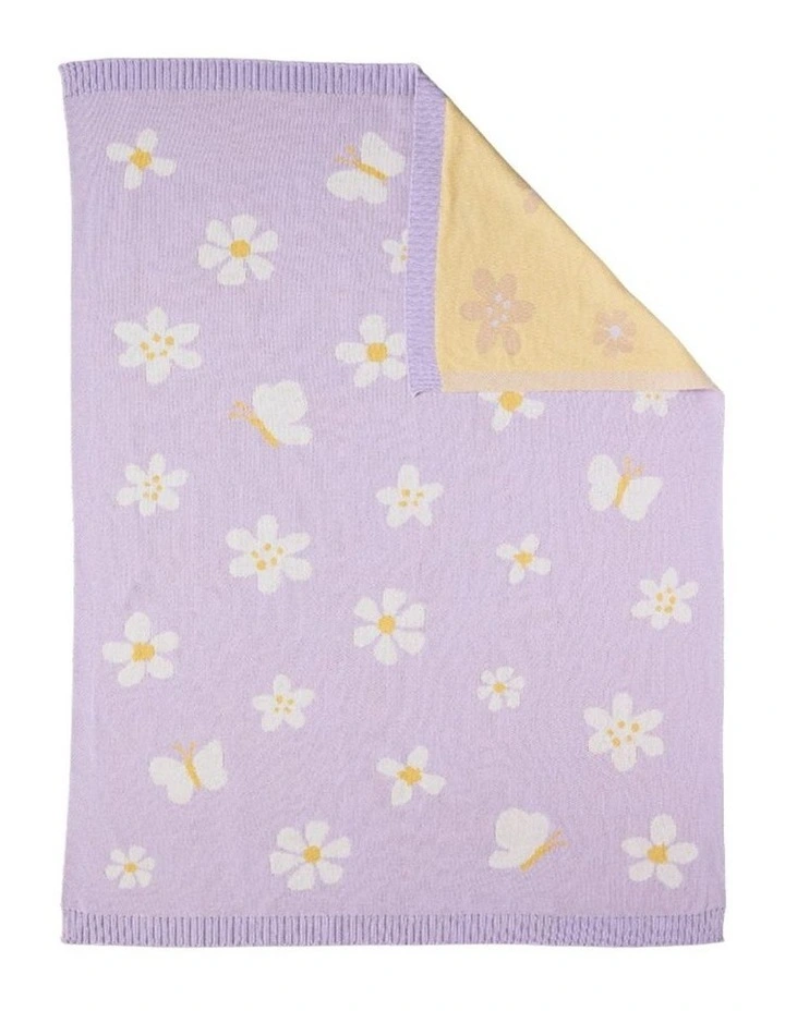 Pram Knitted Blanket Daisy Dreams in Lilac image 1