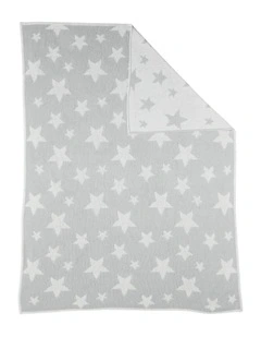 Pram Knitted Blanket in Grey Stars