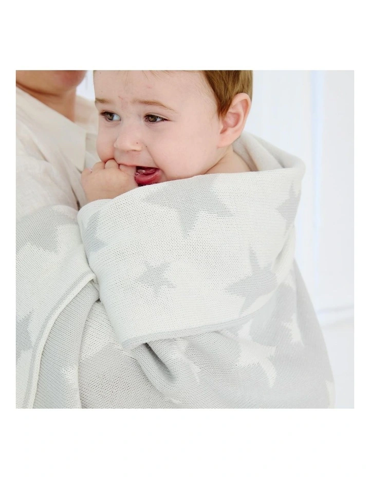 Pram Knitted Blanket in Grey Stars image 5