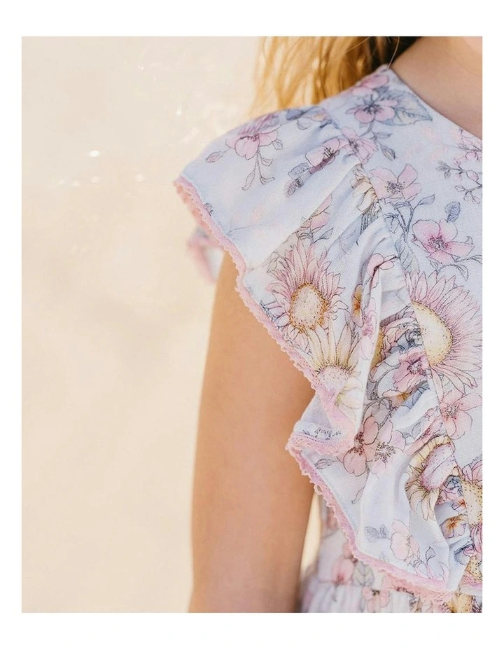 Abby Print Tiered Dress in Blue image 4