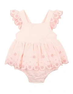 Tillie Broidery Overlay Dress in Peach