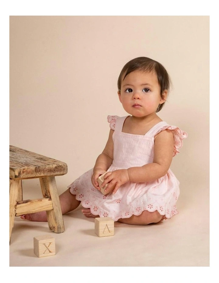 Tillie Broidery Overlay Dress in Peach image 3