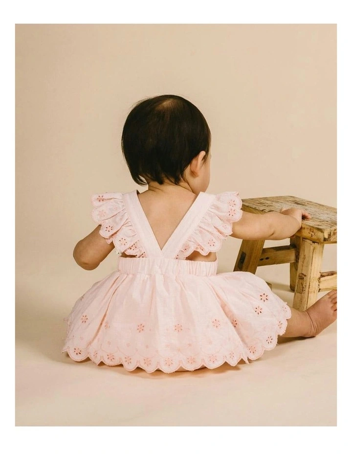 Tillie Broidery Overlay Dress in Peach image 4