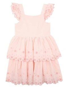 Tillie Broidery Dress 3-7 Yrs in Peach