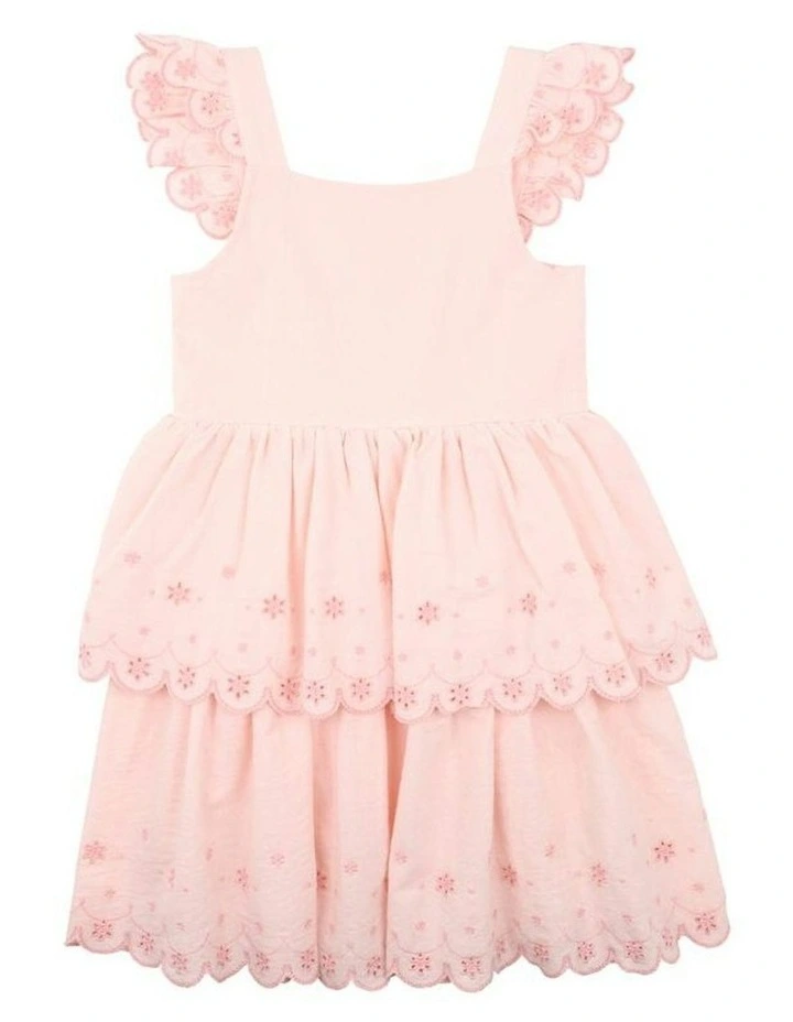 Tillie Broidery Dress 3-7 Yrs in Peach image 1