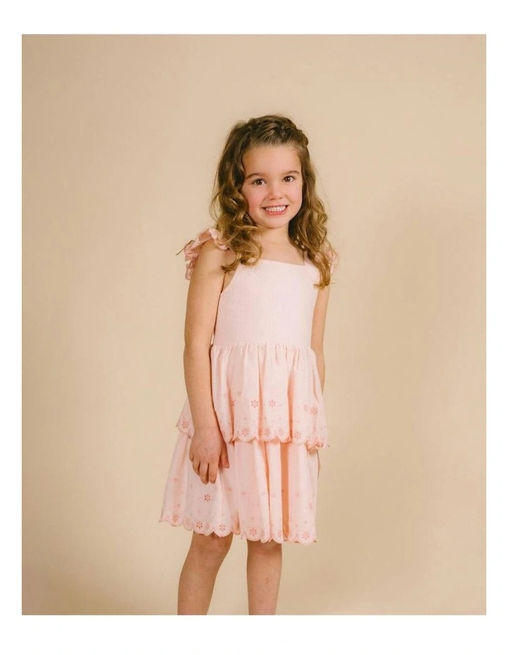 Tillie Broidery Dress 3-7 Yrs in Peach image 3
