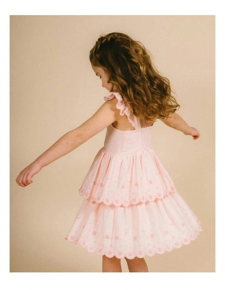 Tillie Broidery Dress 3-7 Yrs in Peach image 4