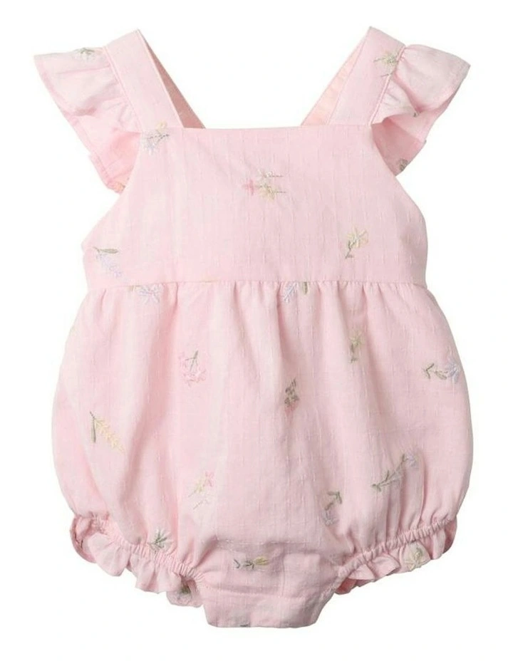 Florenece Embroidered Frill Romper in Pink image 1