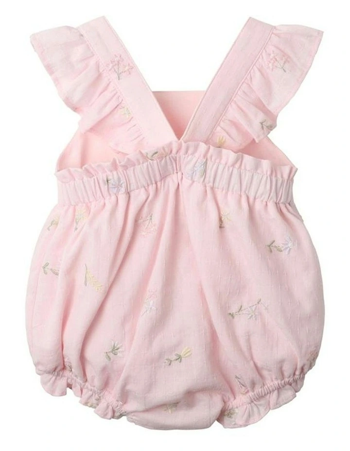Florenece Embroidered Frill Romper in Pink image 2