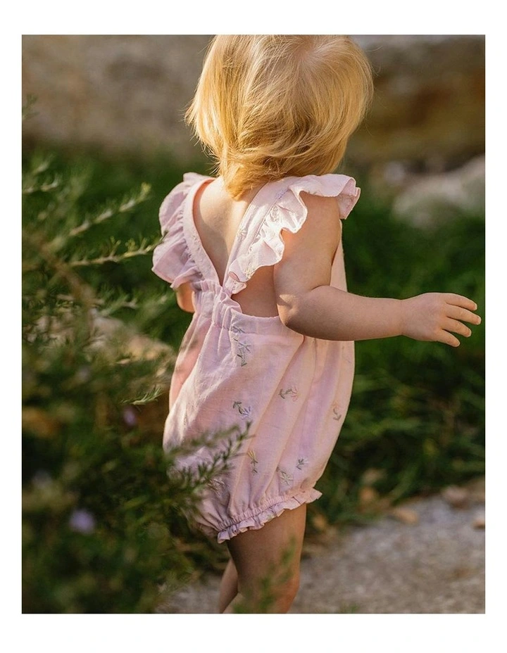 Florenece Embroidered Frill Romper in Pink image 3