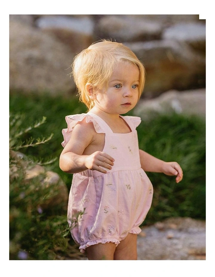 Florenece Embroidered Frill Romper in Pink image 5