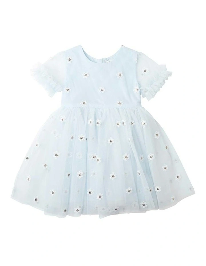 Festive Sequin Daisy Dress 3-7 Yrs in Pale Blue image 1