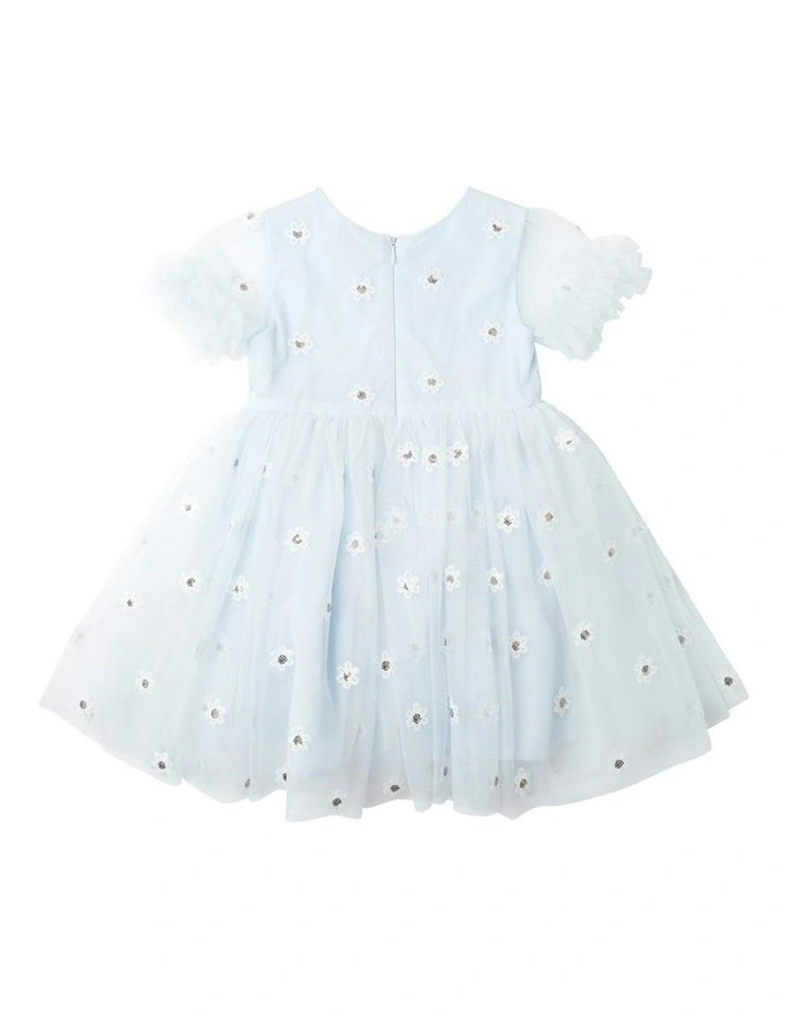 Festive Sequin Daisy Dress 3-7 Yrs in Pale Blue image 2